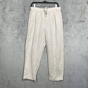 Zara Linen Coastal Grandma Neutral Cropped Tapered Pants Elastic Waist Medium